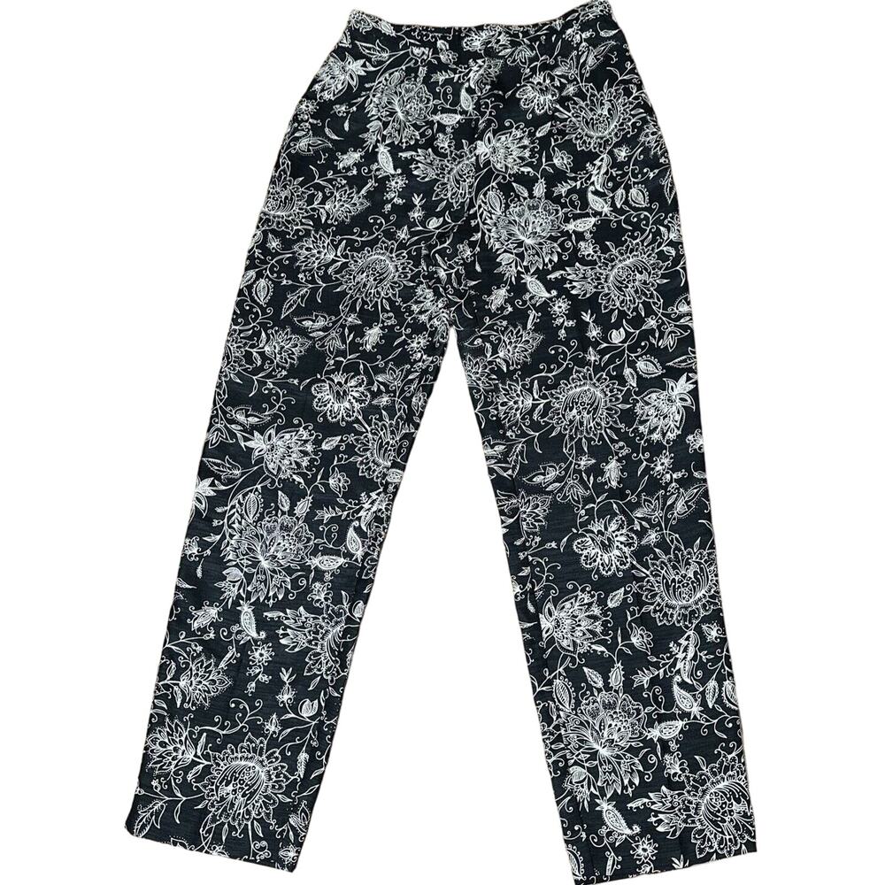 AGB Byer California Black Ivory Floral Zip on Side Dress Pants Hem Slit Size 10